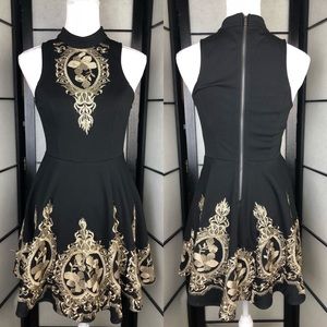 Beautiful Embroidered Black Gold Dress Medium